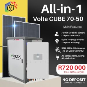 Volta CUBE All-in-One, 70kWh Volta HV Battery, 128× JA Solar Panels (Full Installation)
